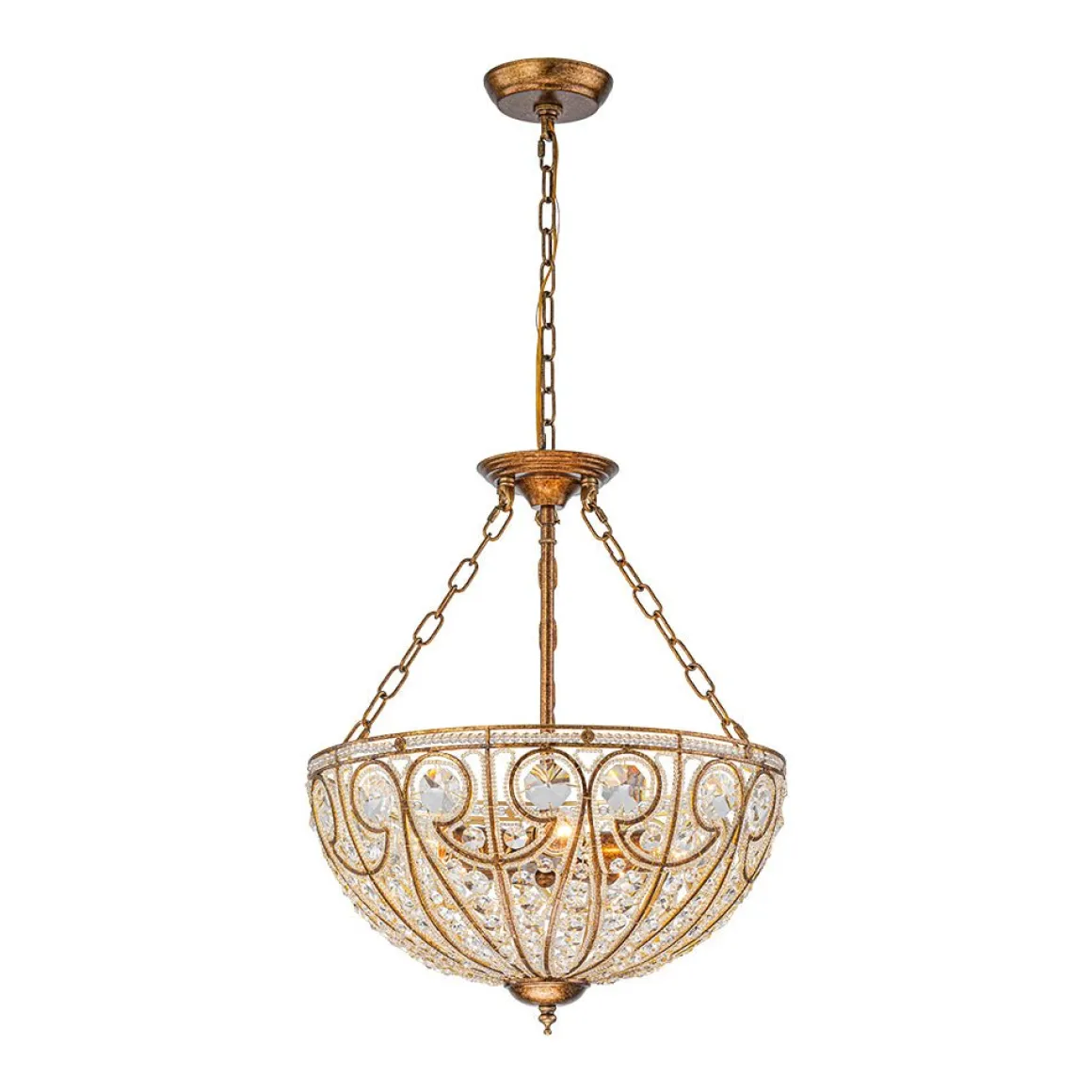 Luxe Moroccan Antique Bronze Crystal Round Cage Chandelier