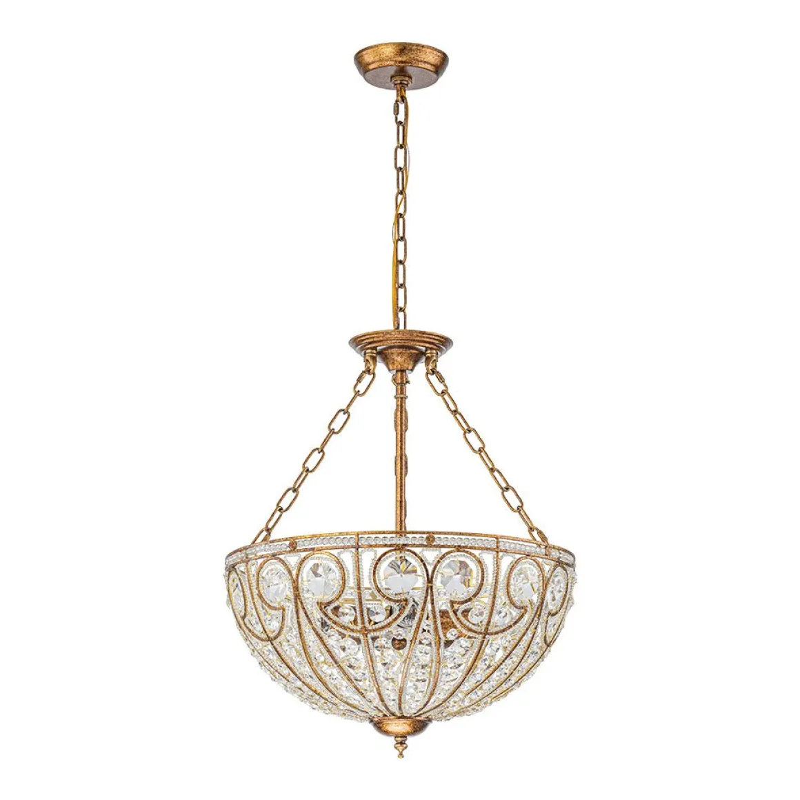 Luxe Moroccan Antique Bronze Crystal Round Cage Chandelier