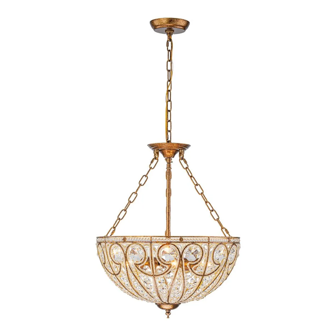 Luxe Moroccan Antique Bronze Crystal Round Cage Chandelier