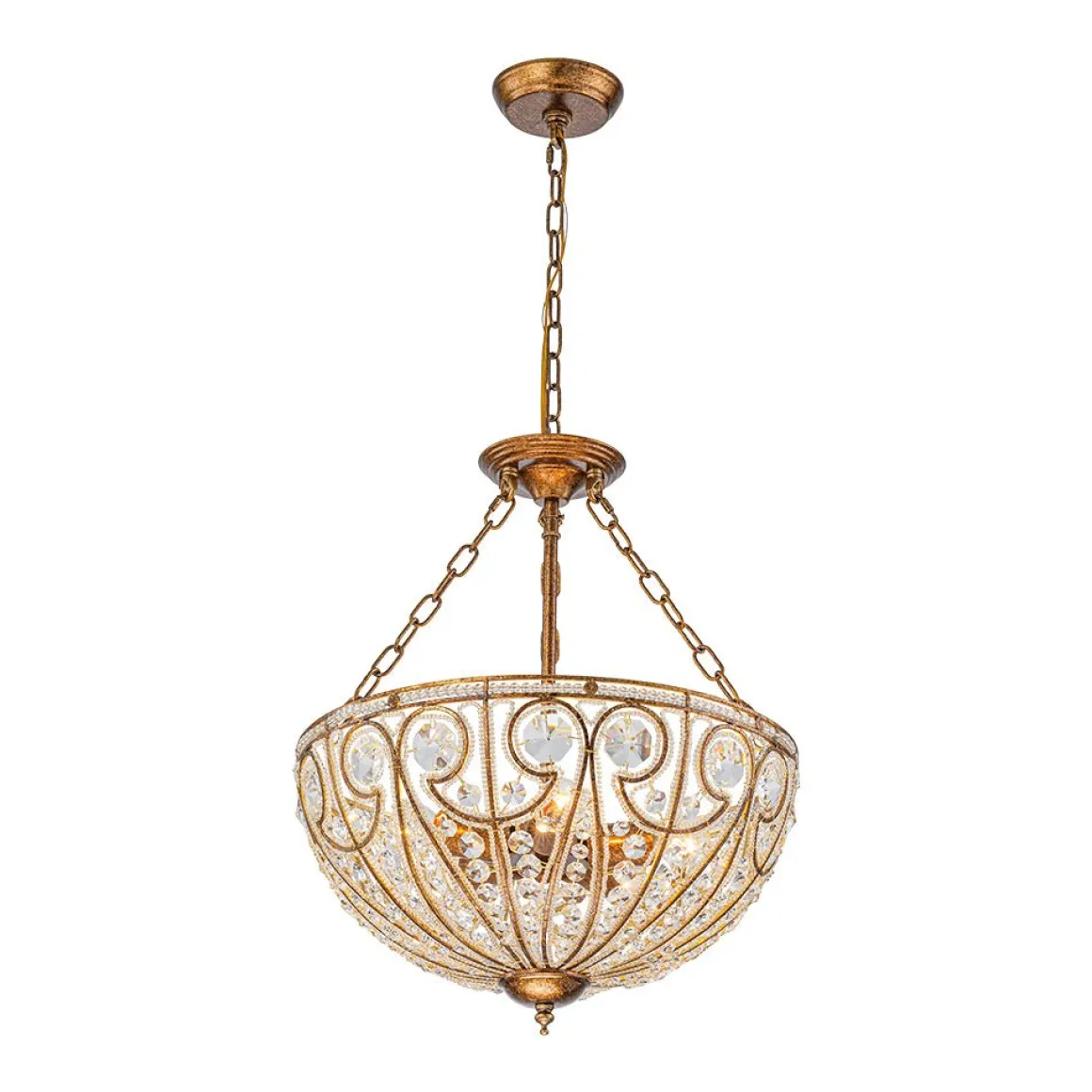 Luxe Moroccan Antique Bronze Crystal Round Cage Chandelier