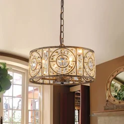 Luxe Moroccan Antique Crystal Drum Cage Chandelier