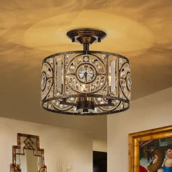 Luxe Moroccan Antique Crystal Drum Semi Flush Mount