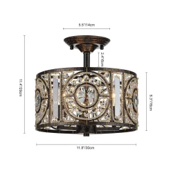 Luxe Moroccan Antique Crystal Drum Semi Flush Mount