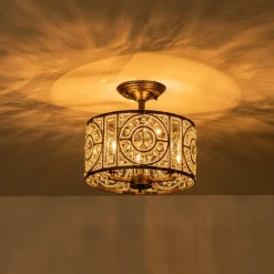 Luxe Moroccan Antique Crystal Drum Semi Flush Mount