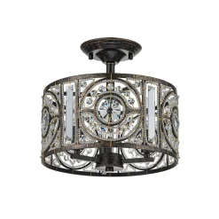 Luxe Moroccan Antique Crystal Drum Semi Flush Mount