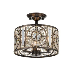 Luxe Moroccan Antique Crystal Drum Semi Flush Mount