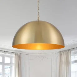 Luxe Oversized Brushed Brass Iron Large Dome Pendant Light