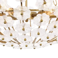 Luxe Sculpture Bloom Glass Floral Brass Basket Chandelier