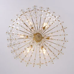 Luxe Sculpture Bloom Glass Floral Brass Basket Chandelier