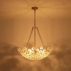 Luxe Sculpture Bloom Glass Floral Brass Basket Chandelier