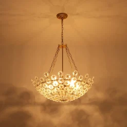 Luxe Sculpture Bloom Glass Floral Brass Basket Chandelier