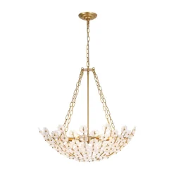 Luxe Sculpture Bloom Glass Floral Brass Basket Chandelier