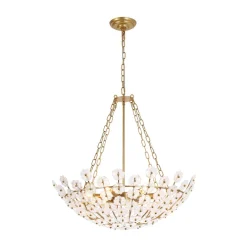 Luxe Sculpture Bloom Glass Floral Brass Basket Chandelier