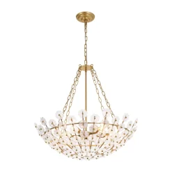 Luxe Sculpture Bloom Glass Floral Brass Basket Chandelier