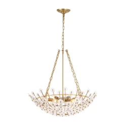 Luxe Sculpture Bloom Glass Floral Brass Basket Chandelier