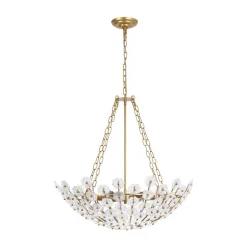 Luxe Sculpture Bloom Glass Floral Brass Basket Chandelier