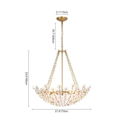 Luxe Sculpture Bloom Glass Floral Brass Basket Chandelier