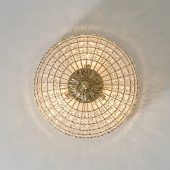 Luxe Vintage French Brass Round Crystal Cage Flush Mount Light