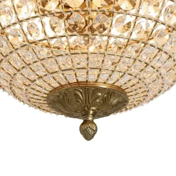 Luxe Vintage French Brass Round Crystal Cage Flush Mount Light