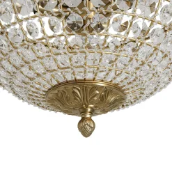 Luxe Vintage French Brass Round Crystal Cage Flush Mount Light