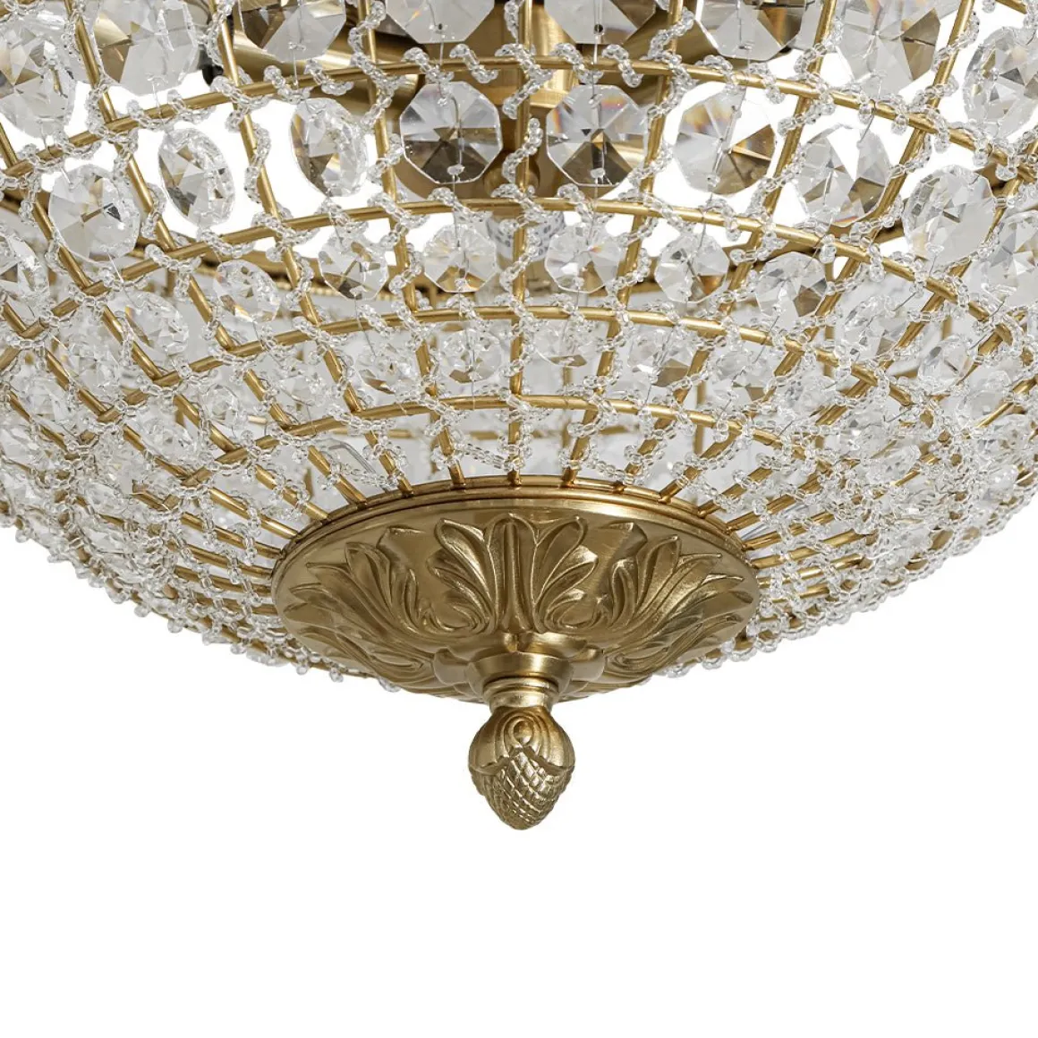 Luxe Vintage French Brass Round Crystal Cage Flush Mount Light