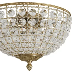 Luxe Vintage French Brass Round Crystal Cage Flush Mount Light