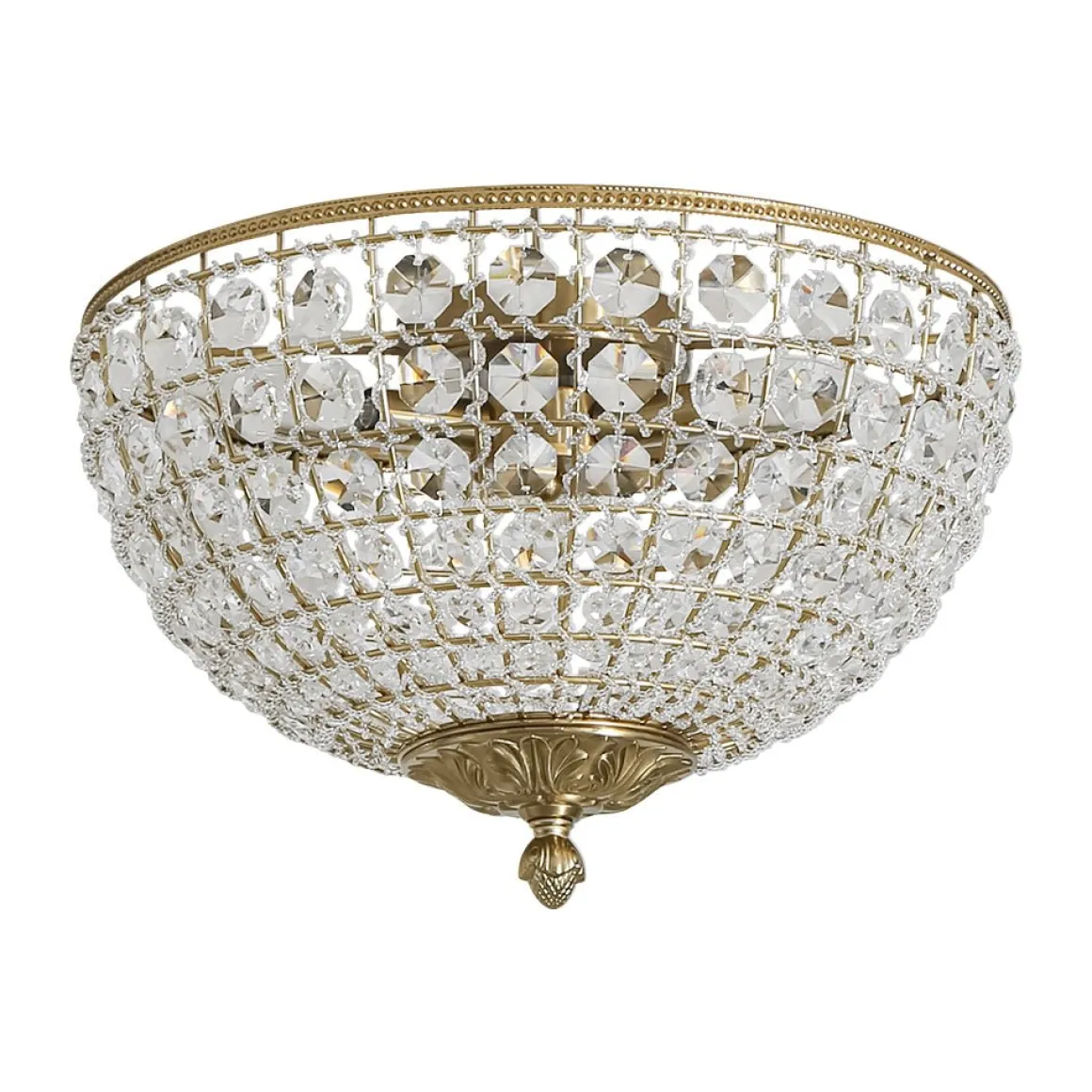 Luxe Vintage French Brass Round Crystal Cage Flush Mount Light