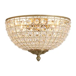Luxe Vintage French Brass Round Crystal Cage Flush Mount Light