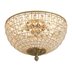 Luxe Vintage French Brass Round Crystal Cage Flush Mount Light