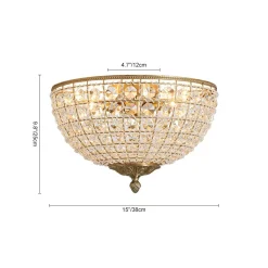 Luxe Vintage French Brass Round Crystal Cage Flush Mount Light