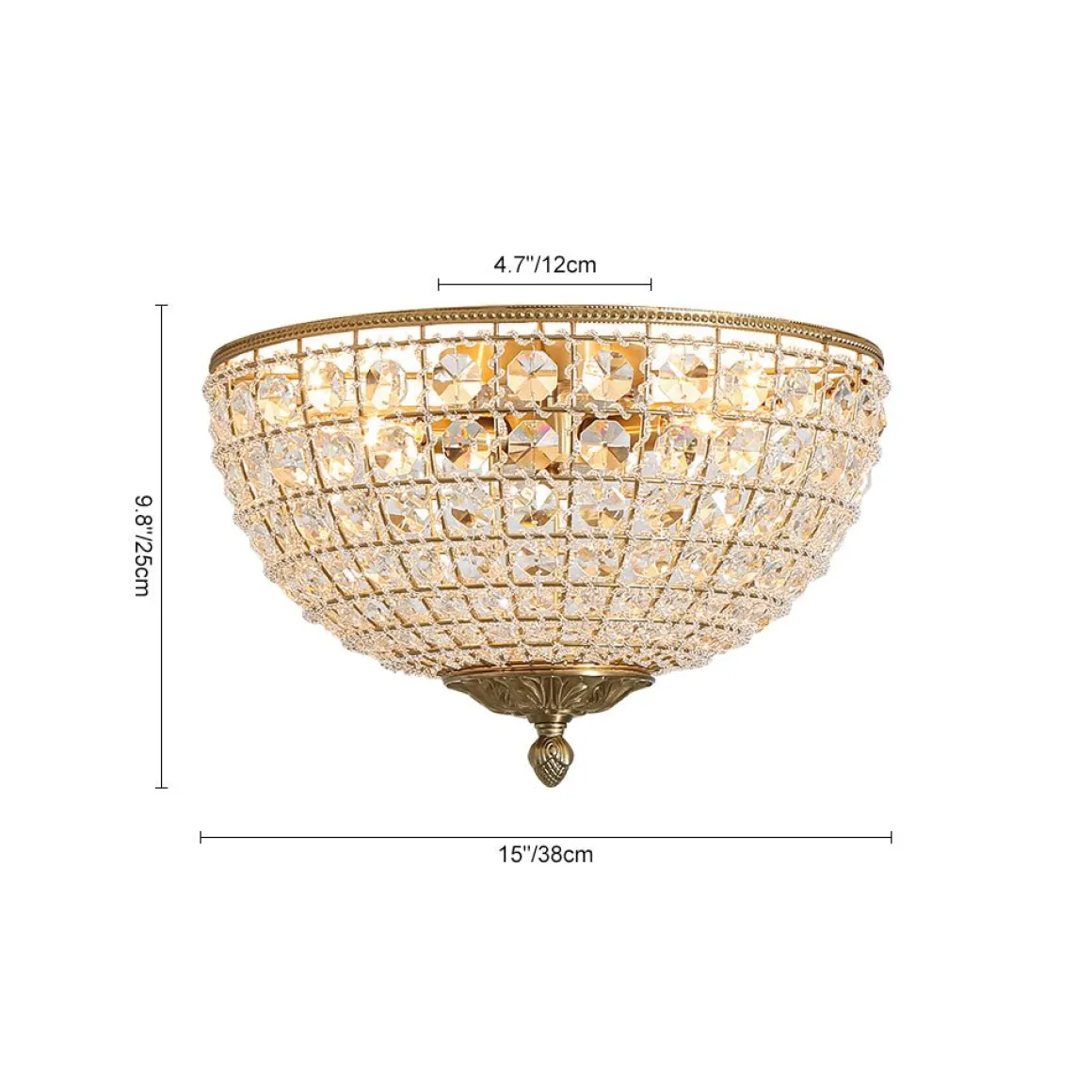 Luxe Vintage French Brass Round Crystal Cage Flush Mount Light
