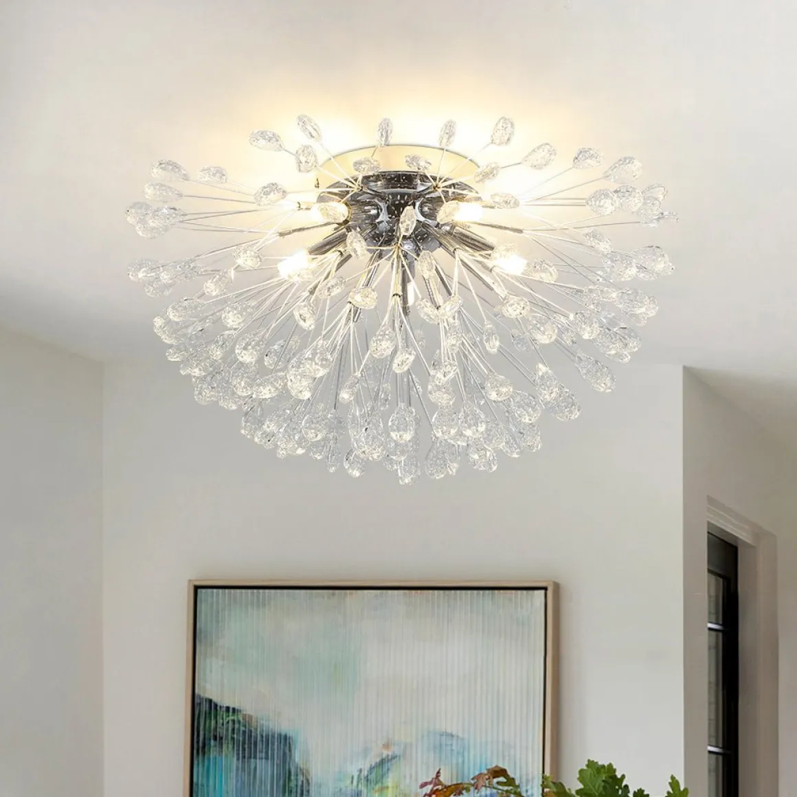 Luxury Bloom Dandelion Crystal Semi Flush Mount