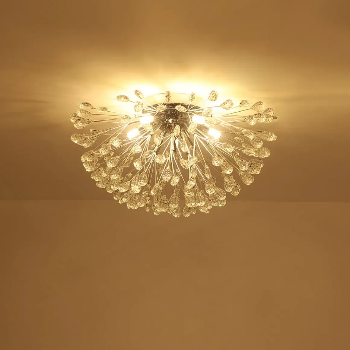 Luxury Bloom Dandelion Crystal Semi Flush Mount