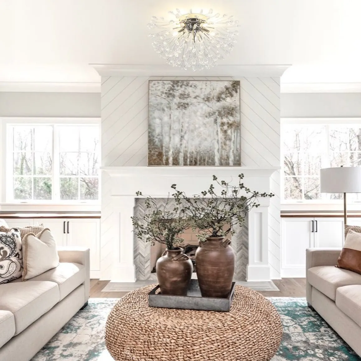 Luxury Bloom Dandelion Crystal Semi Flush Mount