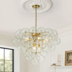Luxury Brass Cluster Clear Glass Globe Bubble Chandelier