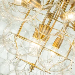 Luxury Brass Cluster Clear Glass Globe Bubble Chandelier