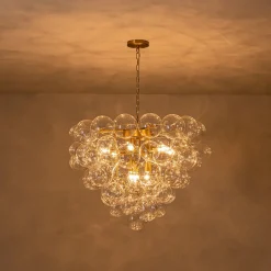 Luxury Brass Cluster Clear Glass Globe Bubble Chandelier