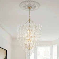 Luxury Cascade Cluster Ribbed Glass Bubble Entry Chandelier