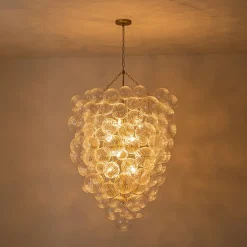 Luxury Cascade Cluster Ribbed Glass Bubble Entry Chandelier