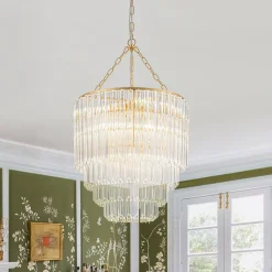 Luxury Cluster Glass Textured Tube Round Tiered Chandelier