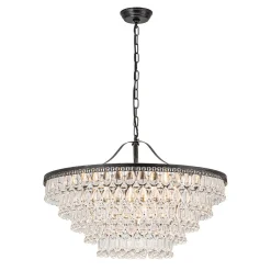 Luxury Glam Tiered Crystal Raindrop Round Chandelier