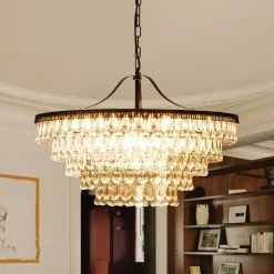 Luxury Glam Tiered Crystal Raindrop Round Chandelier
