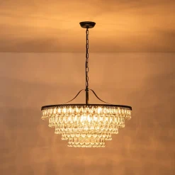 Luxury Glam Tiered Crystal Raindrop Round Chandelier