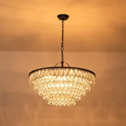 Luxury Glam Tiered Crystal Raindrop Round Chandelier