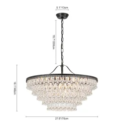 Luxury Glam Tiered Crystal Raindrop Round Chandelier
