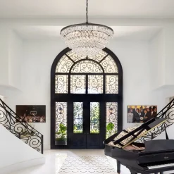 Luxury Glam Tiered Crystal Raindrop Round Chandelier