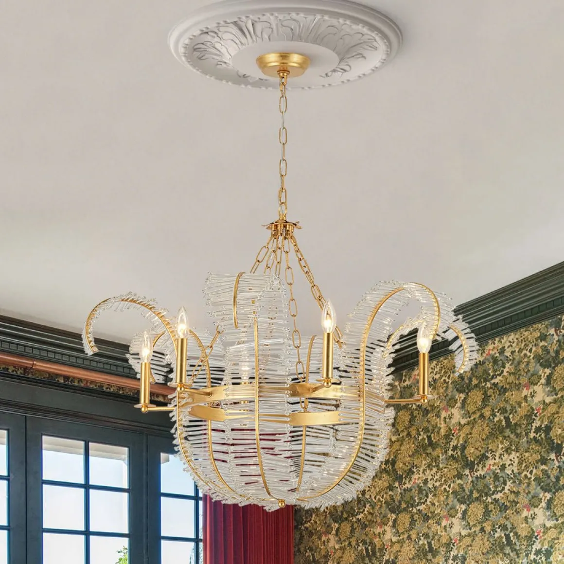 Luxury Gold Foiled Chic Antique Crystal Floral Chandelier
