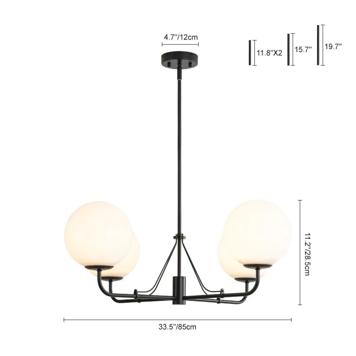 Luxury 4-Light Shine Opal Glass Globe Sputnik Chandelier