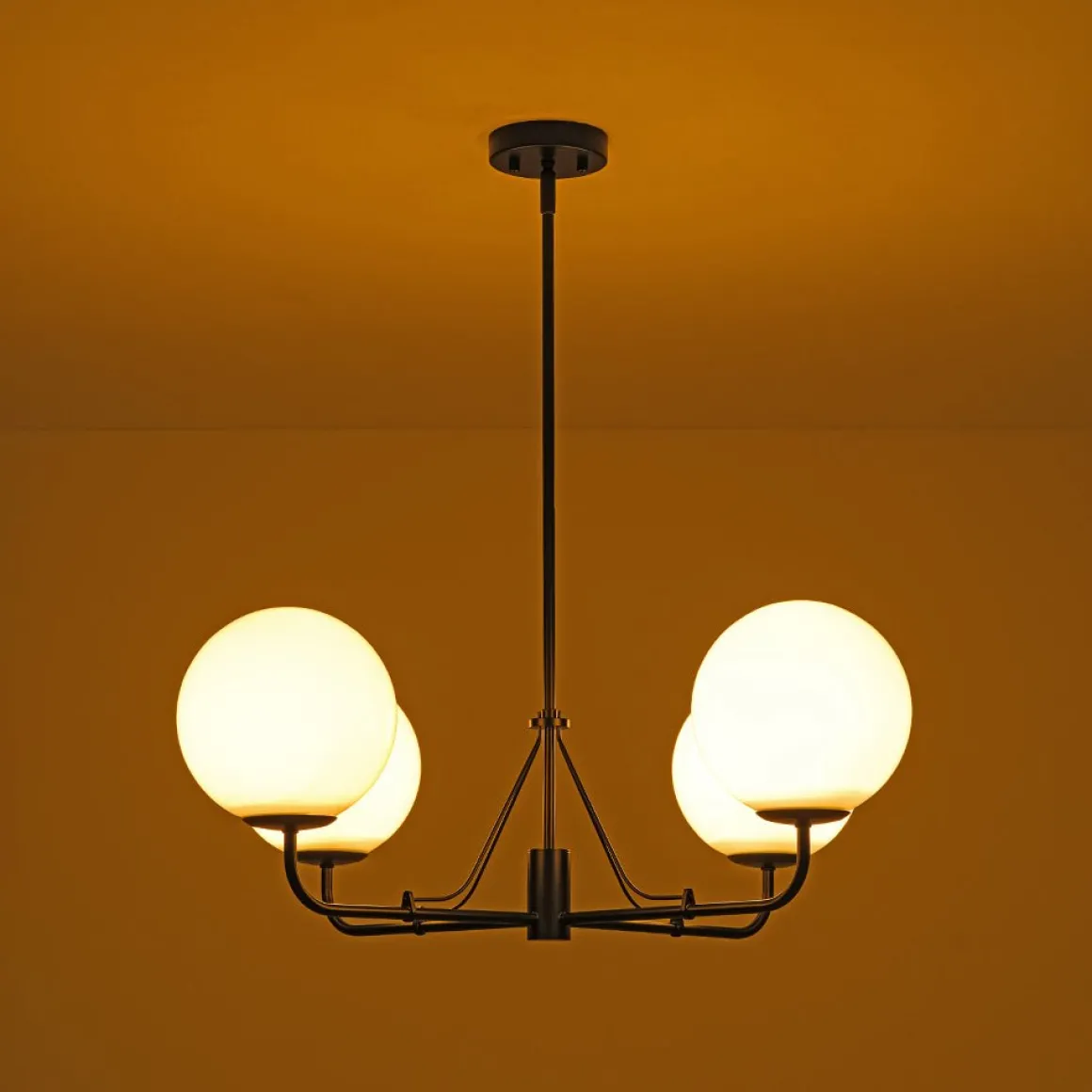 Luxury 4-Light Shine Opal Glass Globe Sputnik Chandelier