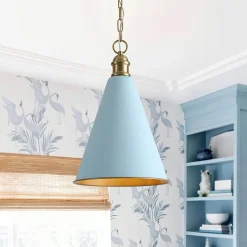 Macaron Brass Baby Blue 1-Light Iron Conical Kitchen Pendant